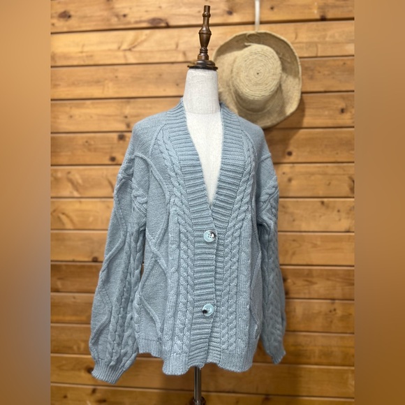 Taylor Swift Tortured Poets Department Chunky Cable Knit Cardigan Gray Blue M/L - Picture 1 of 9